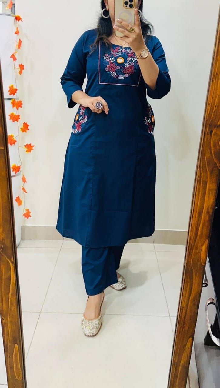 Blue Floral Yoke Kurta & Pant