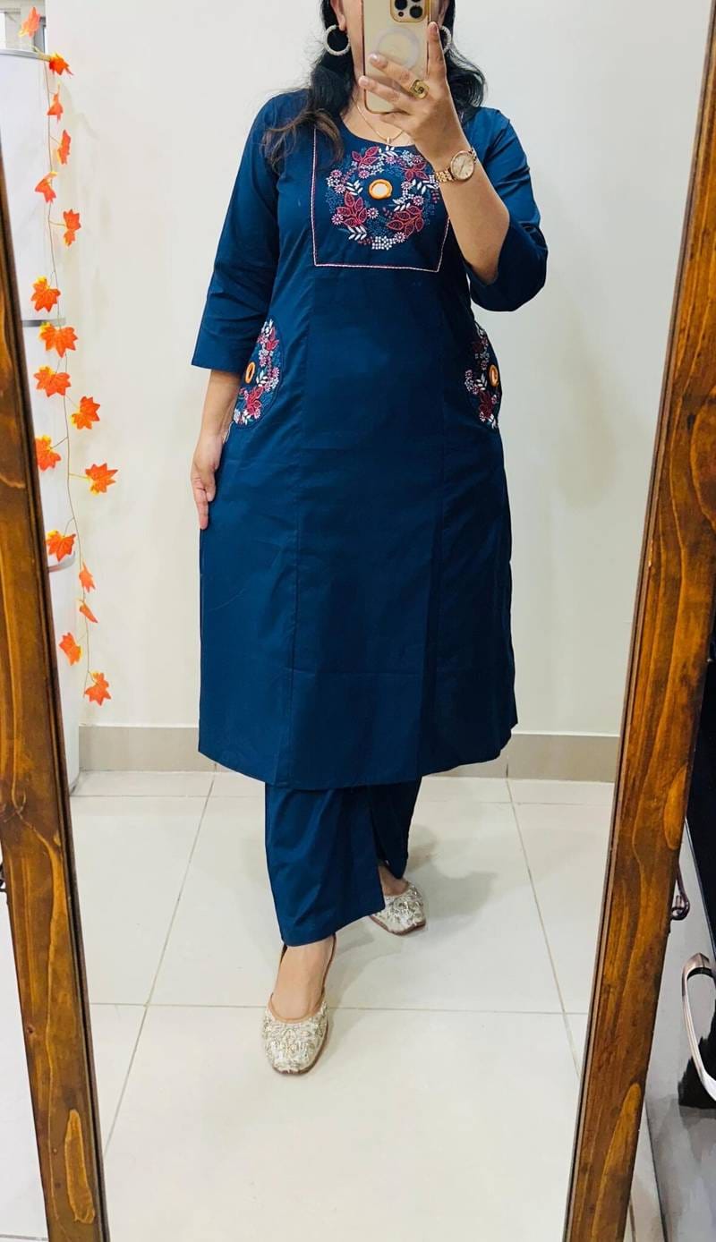 Blue Floral Yoke Kurta & Pant