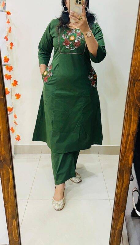 Green Floral Yoke Kurta & Pant