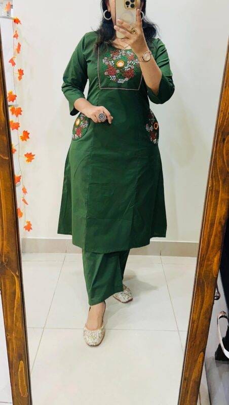 Green Floral Yoke Kurta & Pant