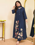 Blue Floral Embroidered Pintuck Kurta Set with Dupatta