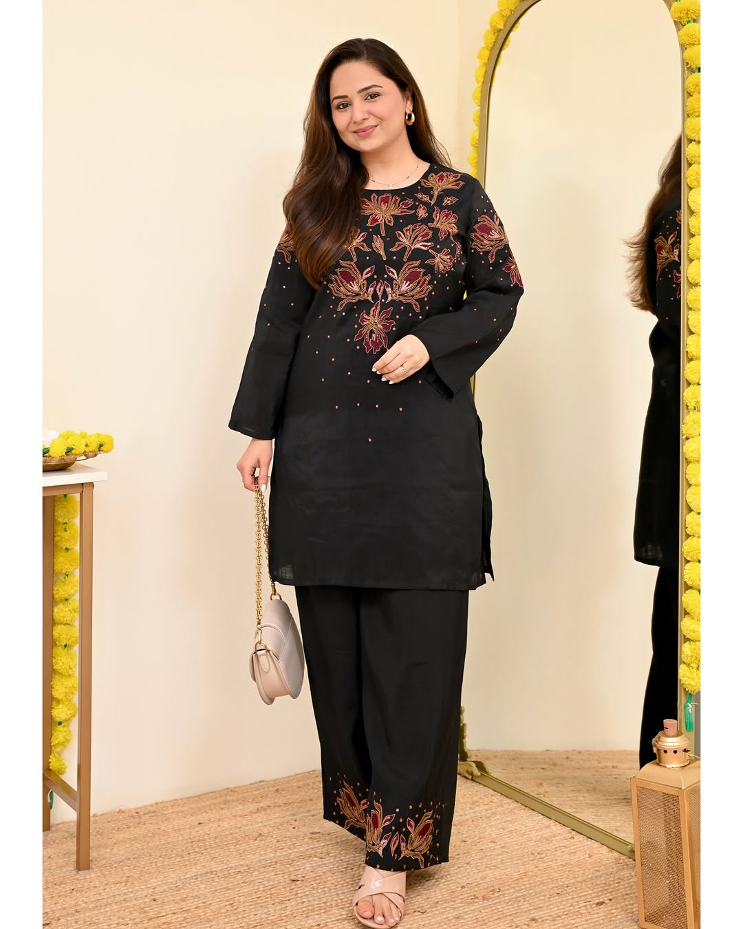 Deep Black Embroidered Cotton Co-ord Set