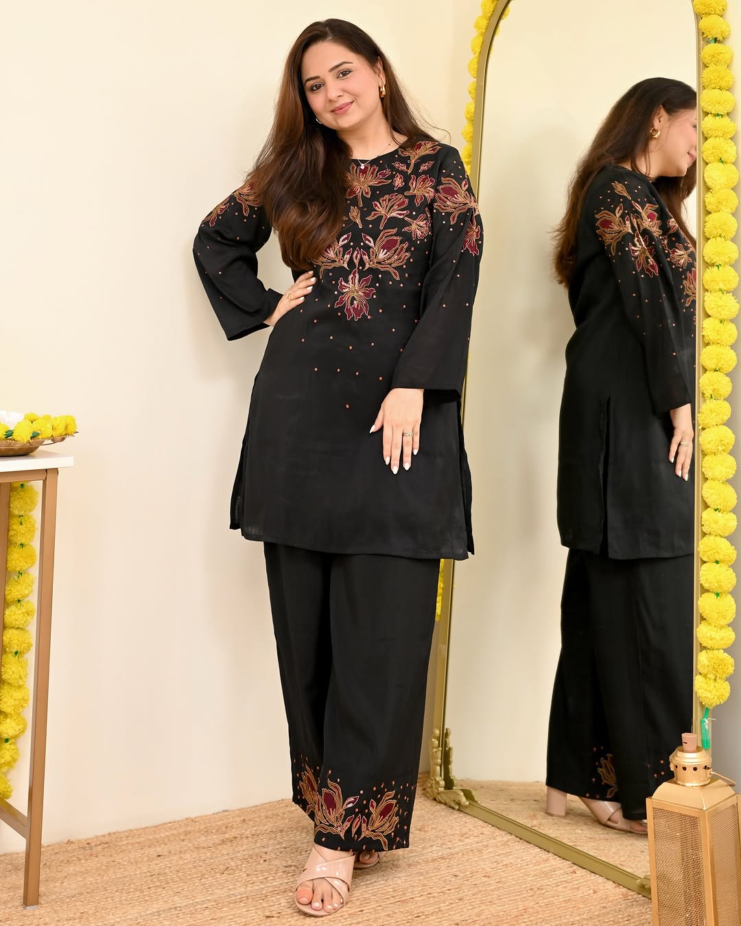 Deep Black Embroidered Cotton Co-ord Set
