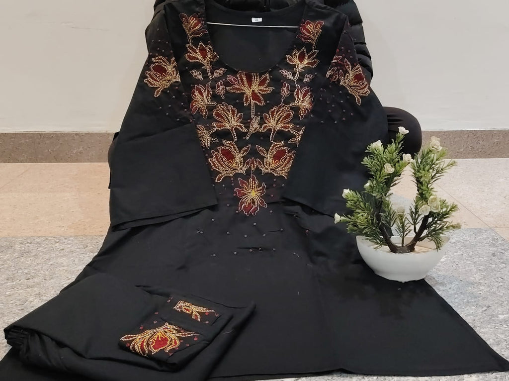 Deep Black Embroidered Cotton Co-ord Set
