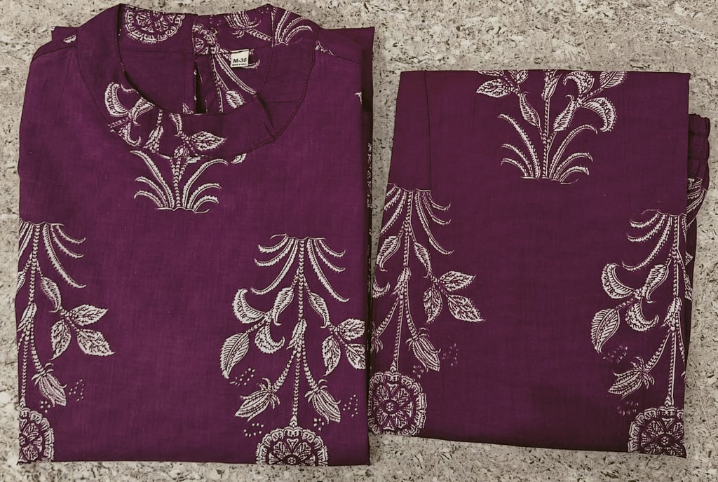 Deep Wine Sleeveless Kurta & Straight Pant Set with Floral Print
