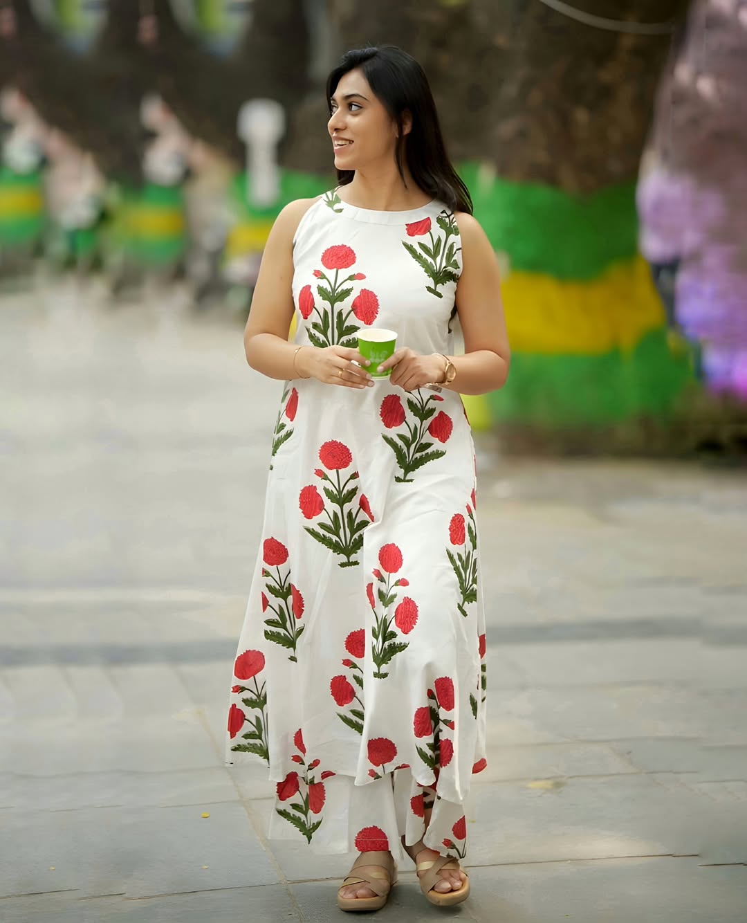 Summer Bloom Ivory Co-ord Set with Poppy Red Floral Print