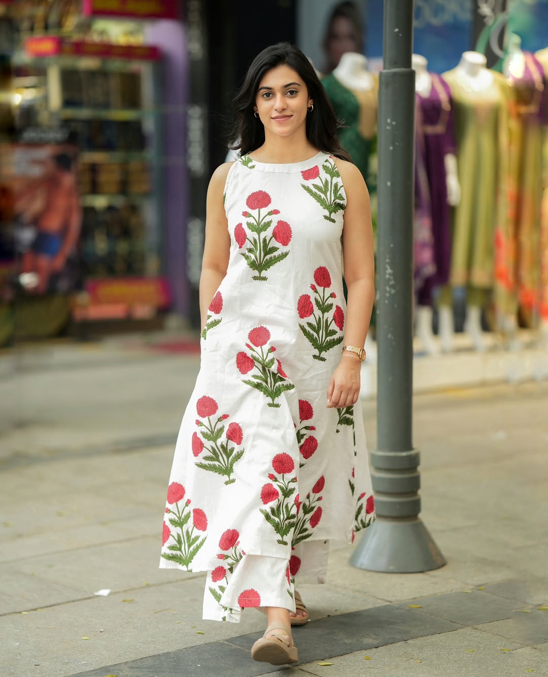 Summer Bloom Ivory Co-ord Set with Poppy Red Floral Print