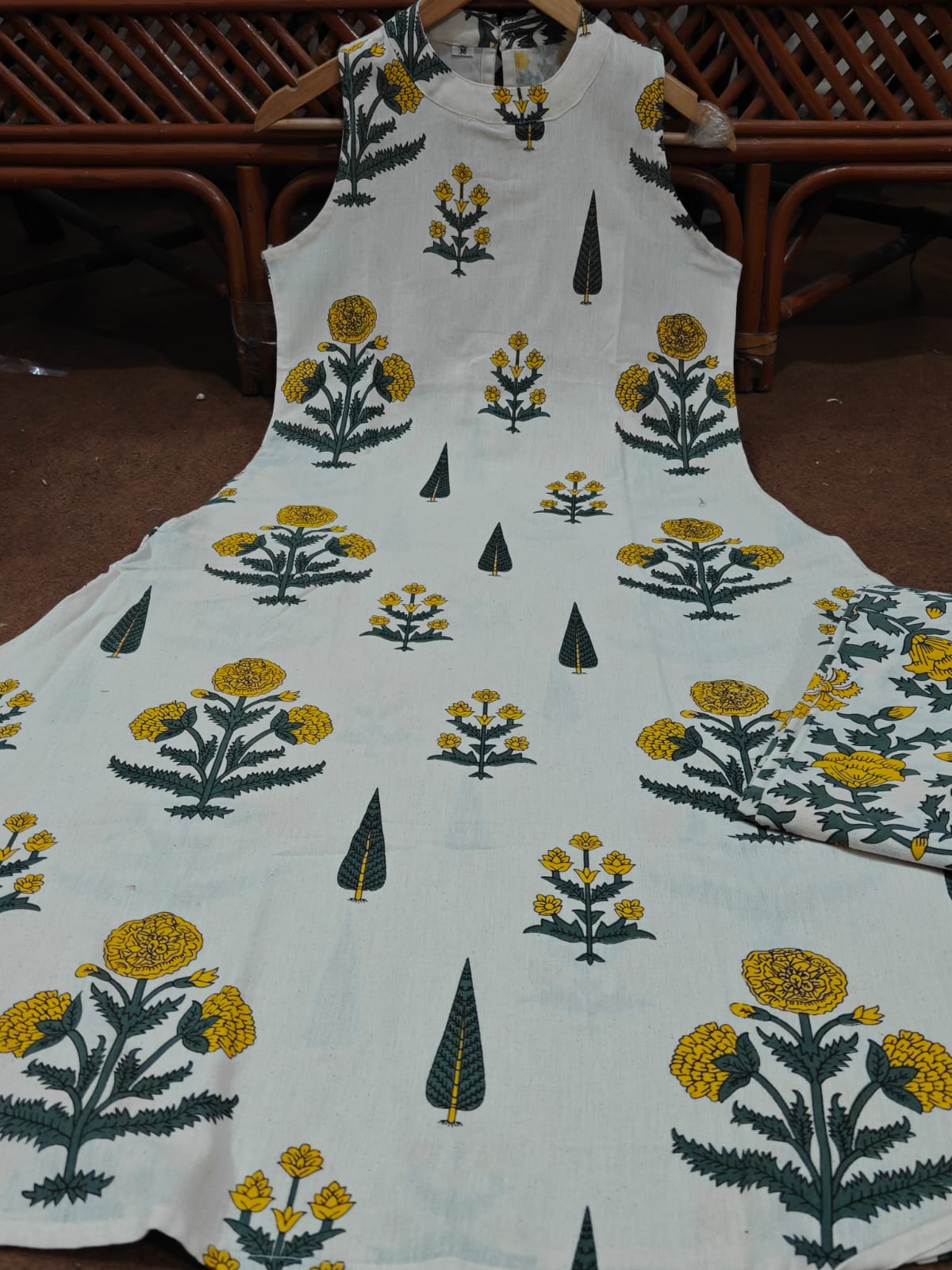 Mustard Blossom Halter-Neck Co-ord Set with Printed Palazzos