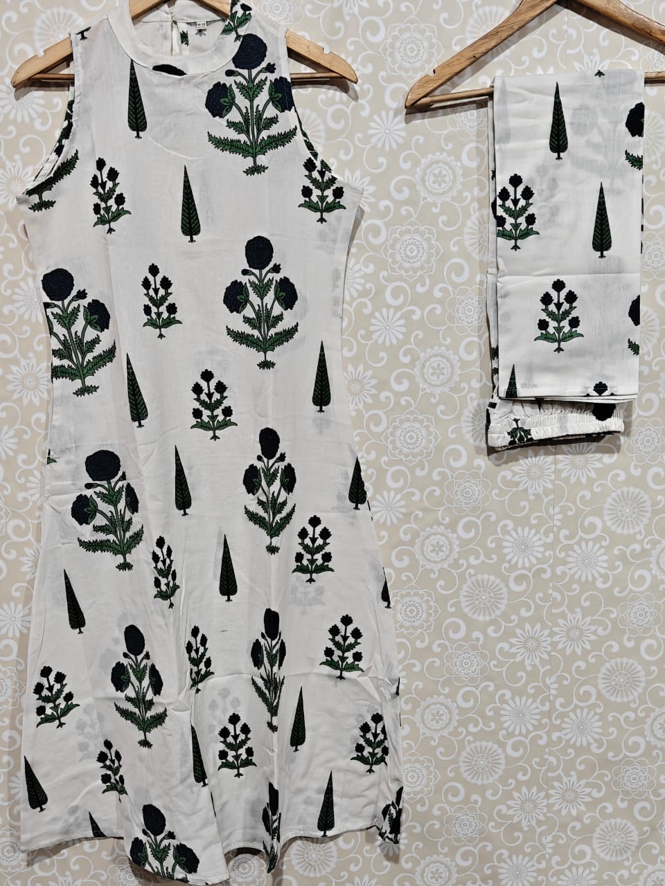 Teal Blossom Halter-Neck Kurta Set with Wide-Leg Palazzos