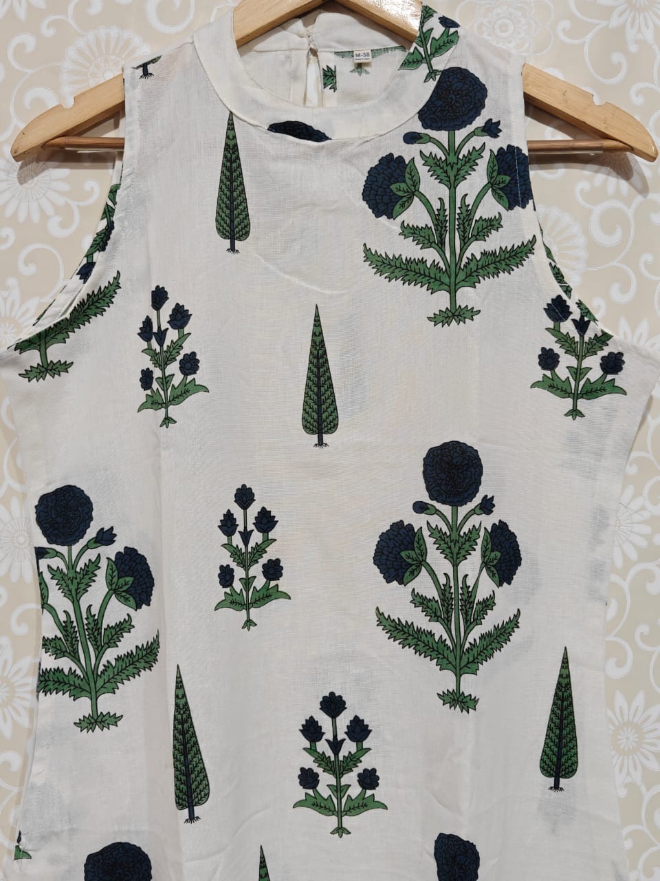 Teal Blossom Halter-Neck Kurta Set with Wide-Leg Palazzos