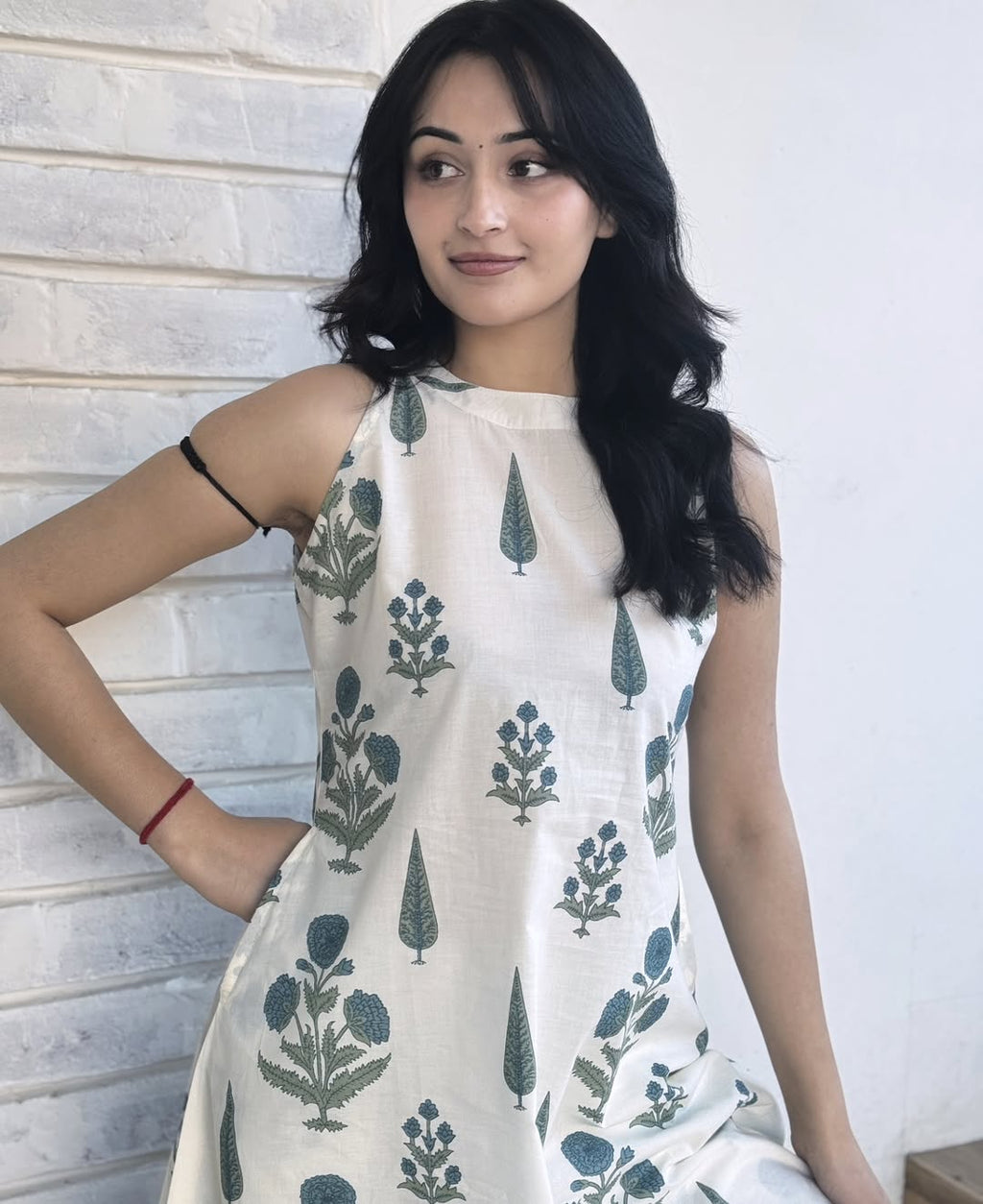 Teal Blossom Halter-Neck Kurta Set with Wide-Leg Palazzos