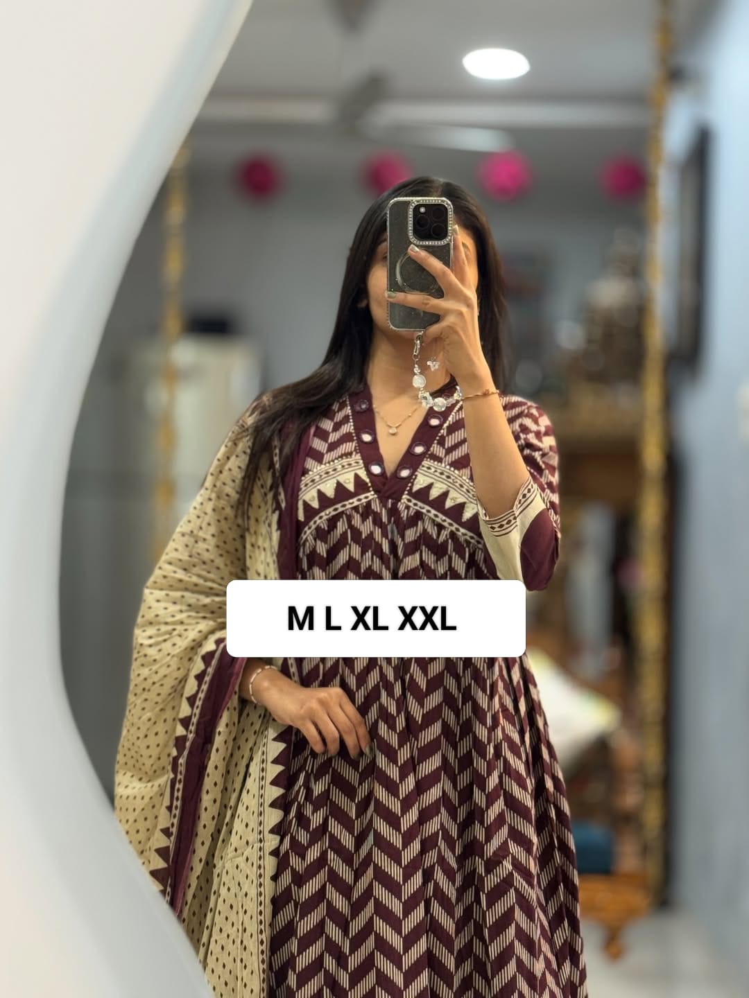 Deep Maroon Geometric Print Long Kurta with Dupatta