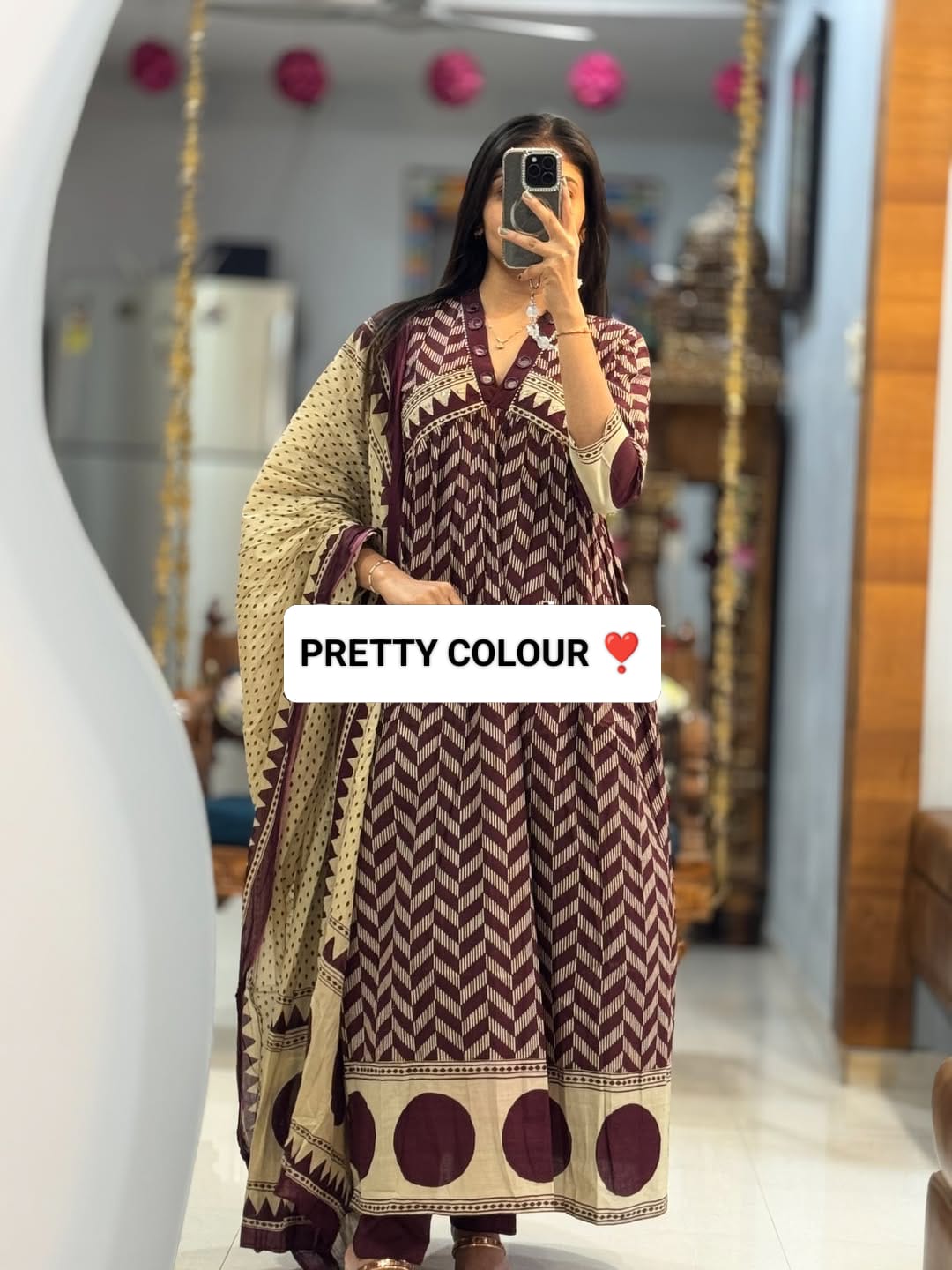 Deep Maroon Geometric Print Long Kurta with Dupatta