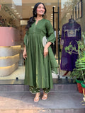 Forest Green Pleated Kurta Set with Scalloped Palazzos