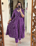 Puple Ajrakh Print Anarkali Kurta Set with Dupatta