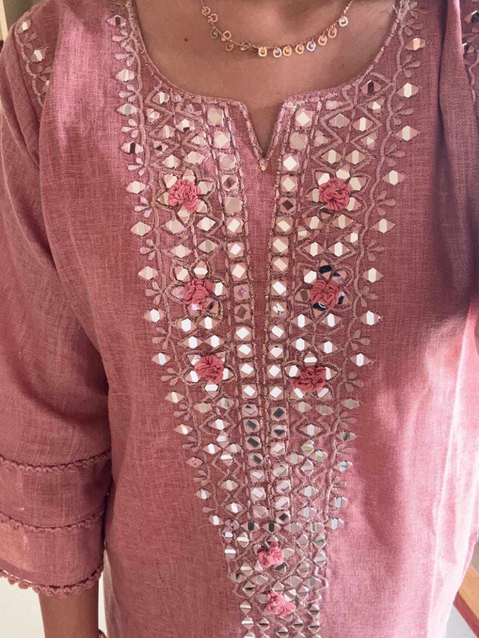 Pink Mirror Work Co-ord Set