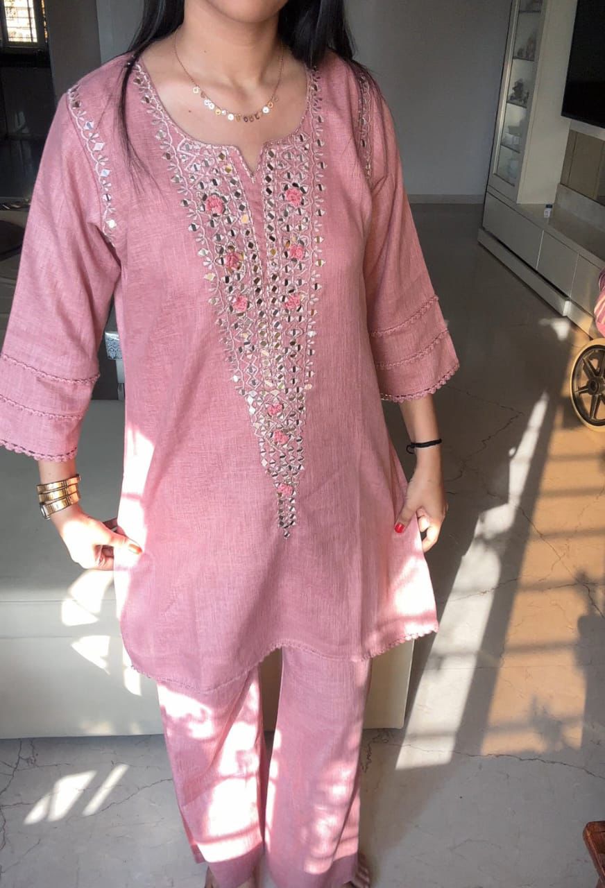 Pink Mirror Work Co-ord Set