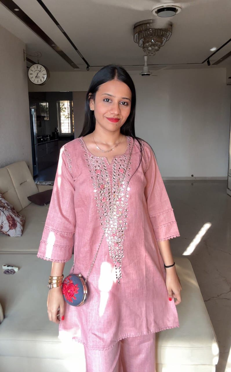 Pink Mirror Work Co-ord Set