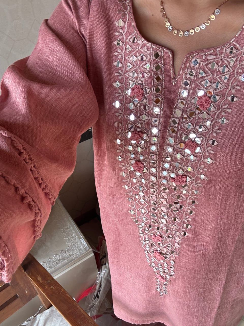 Pink Mirror Work Co-ord Set