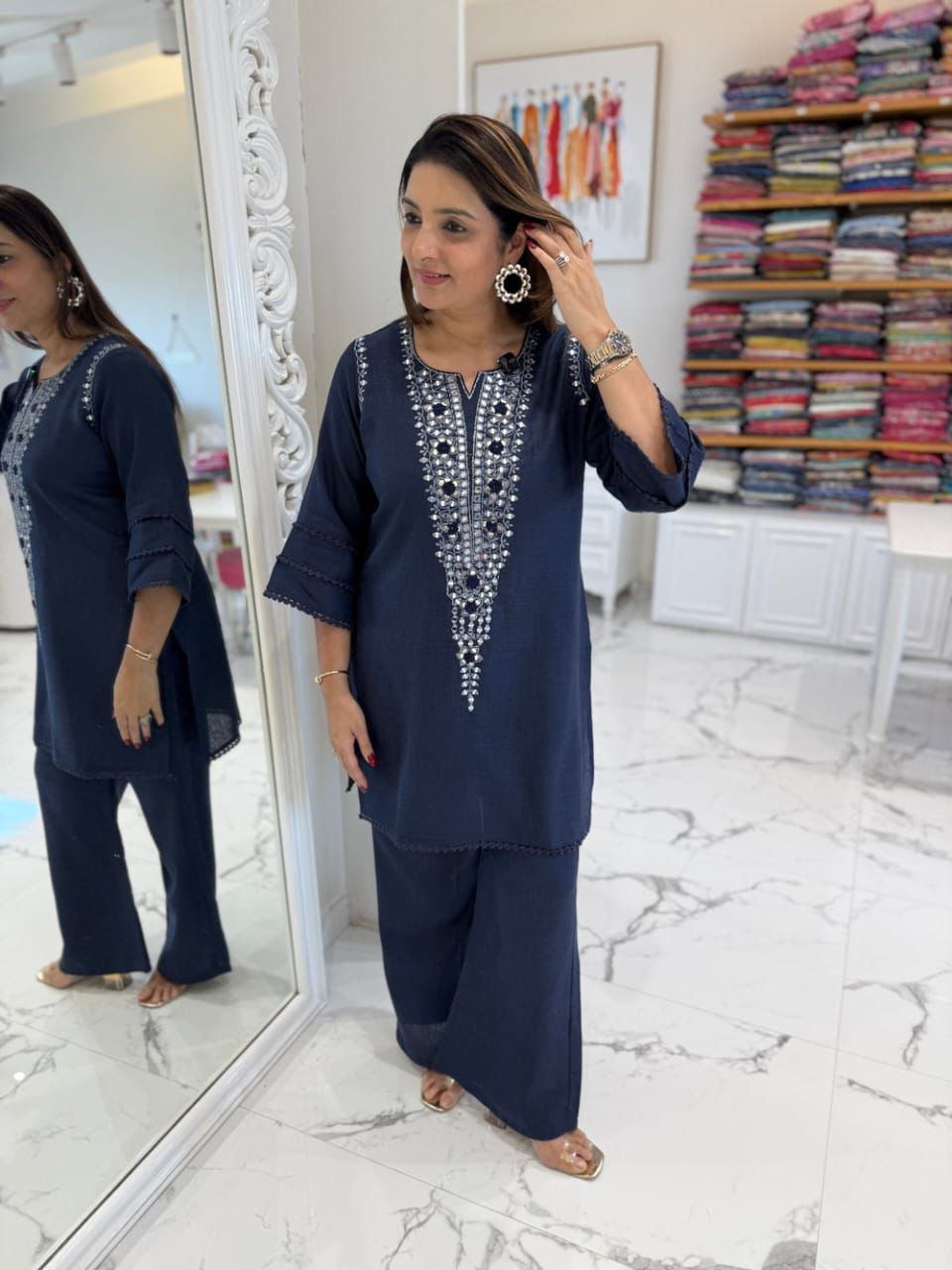 Blue Mirror Work Co-ord Set