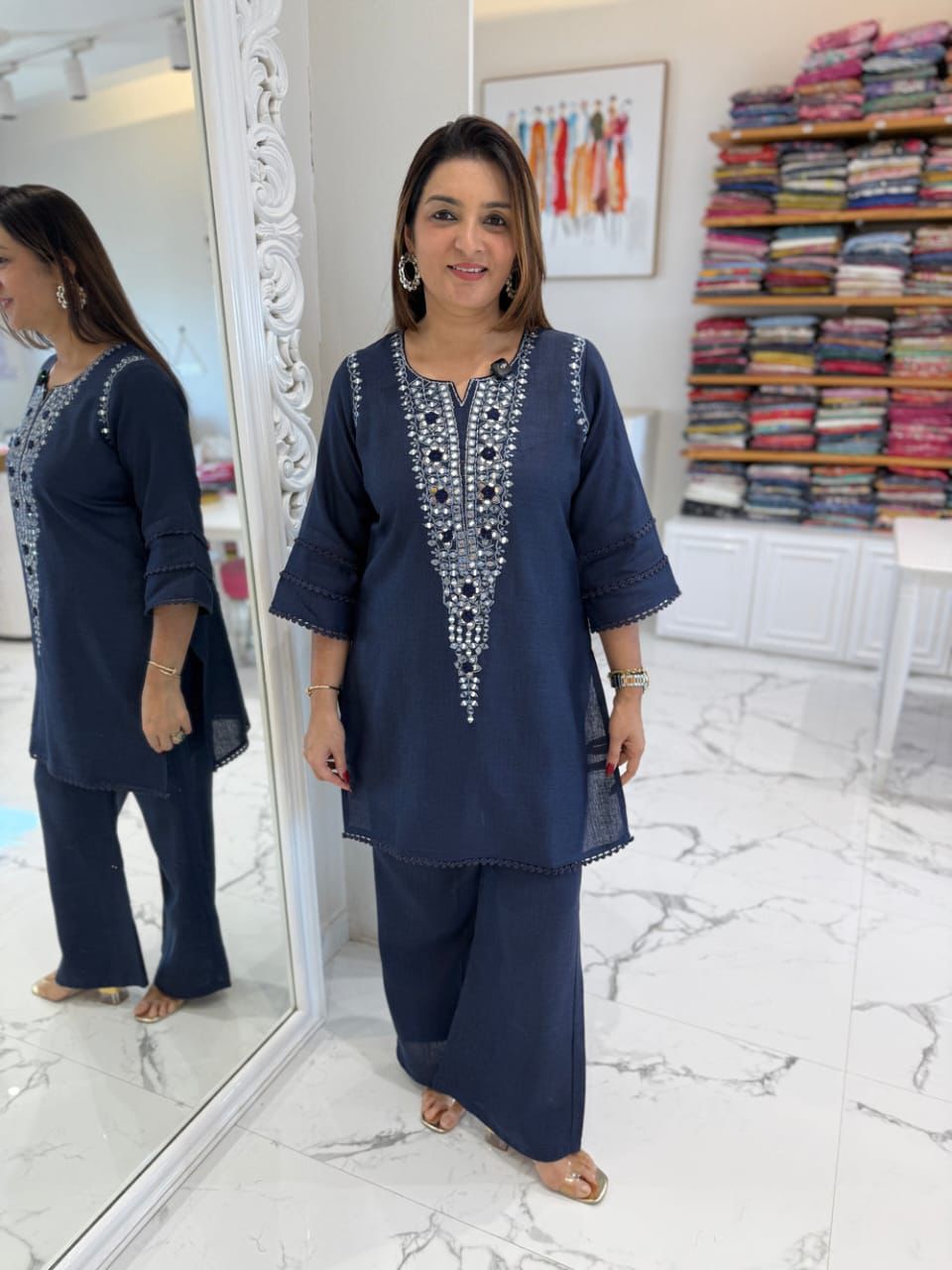 Blue Mirror Work Co-ord Set