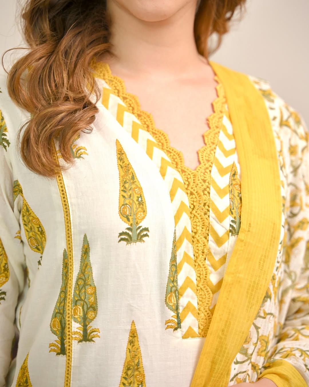 Premimum Cotton Kurta set with yellow design