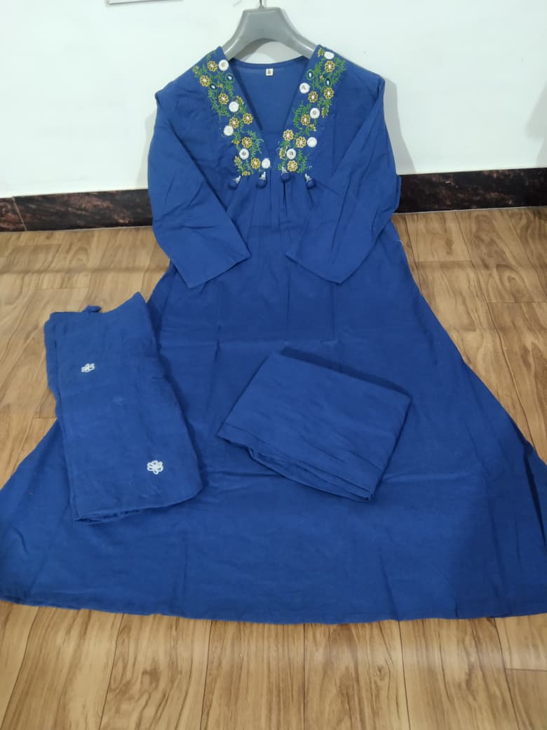 Royal Blue Embroidered Anarkali Kurta Set with Pant and Dupatta