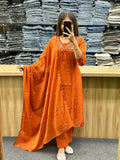 Vibrant Rust Orange Embroidered Anarkali Kurta Set with Pant and Dupatta