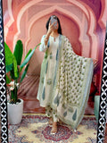 Serene Off-White & Sage Green Block Printed Anarkali Kurta Set with Dupatta