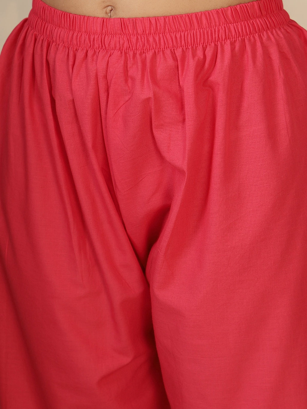 Vibrant Fuchsia Pink Embroidered Cotton Kurta Set with Wide-Leg Trousers