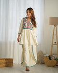 Cream Embroidered Peplum Kurta with Tulip Pants – Two Piece Co-ord Set