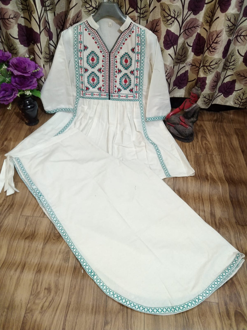 Cream Embroidered Peplum Kurta with Tulip Pants – Two Piece Co-ord Set