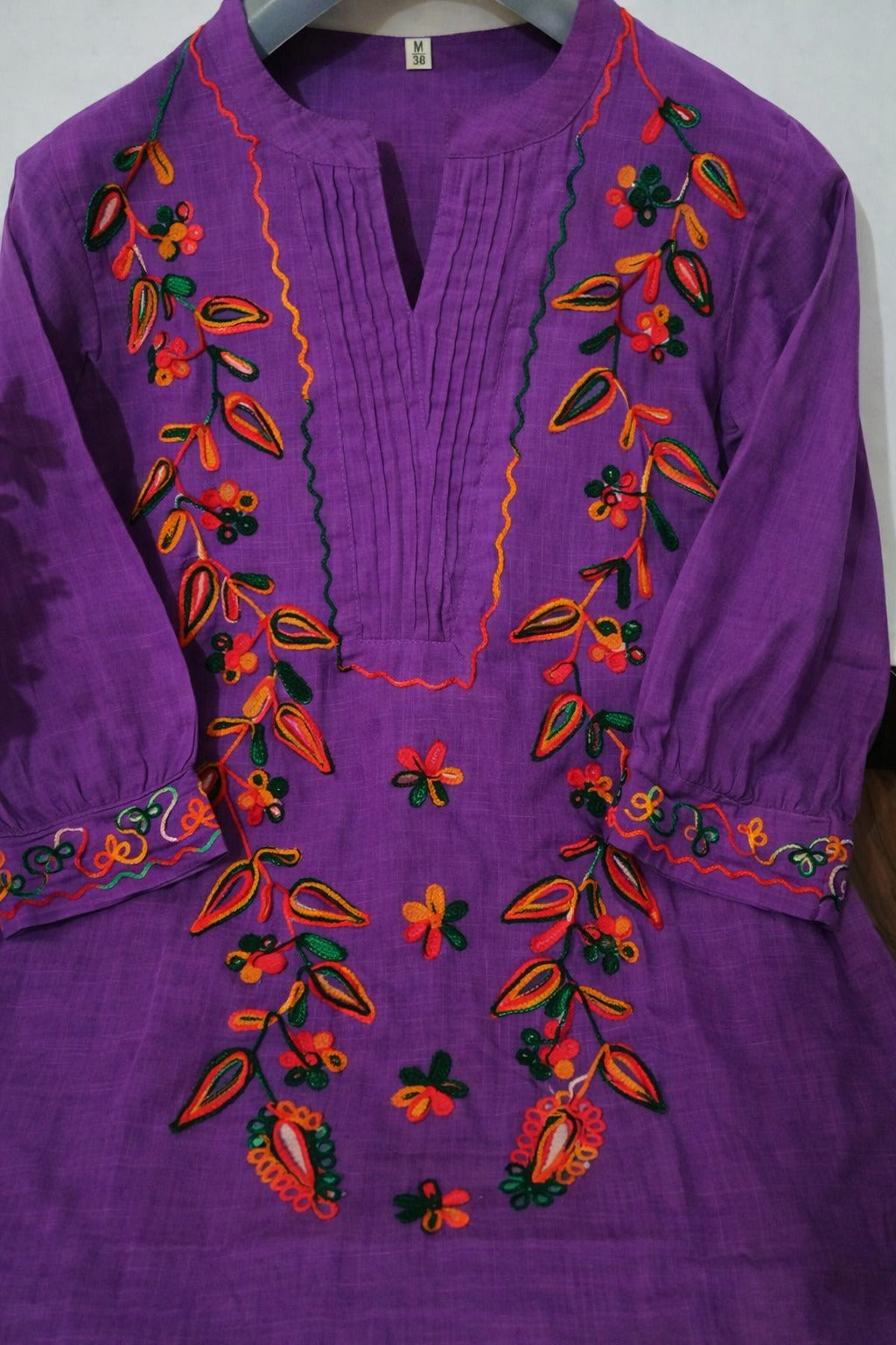 Elegant Purple Embroidered Cotton Kurta Set with Straight-Fit Trousers