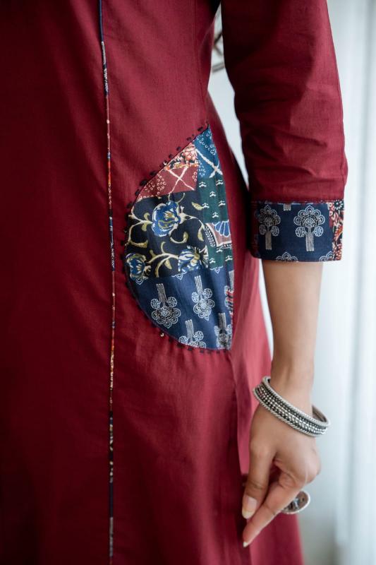 Maroon Bandhani Printed Straight Kurta Set with Palazzo and Dupatta