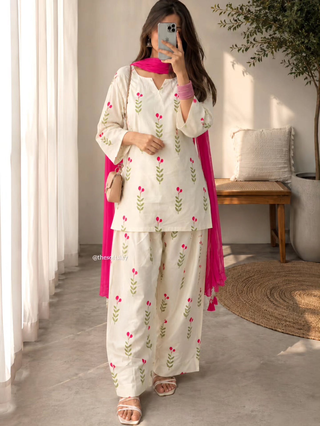 Ivory Tulip Vine Embroidered Cotton Co-ord Set