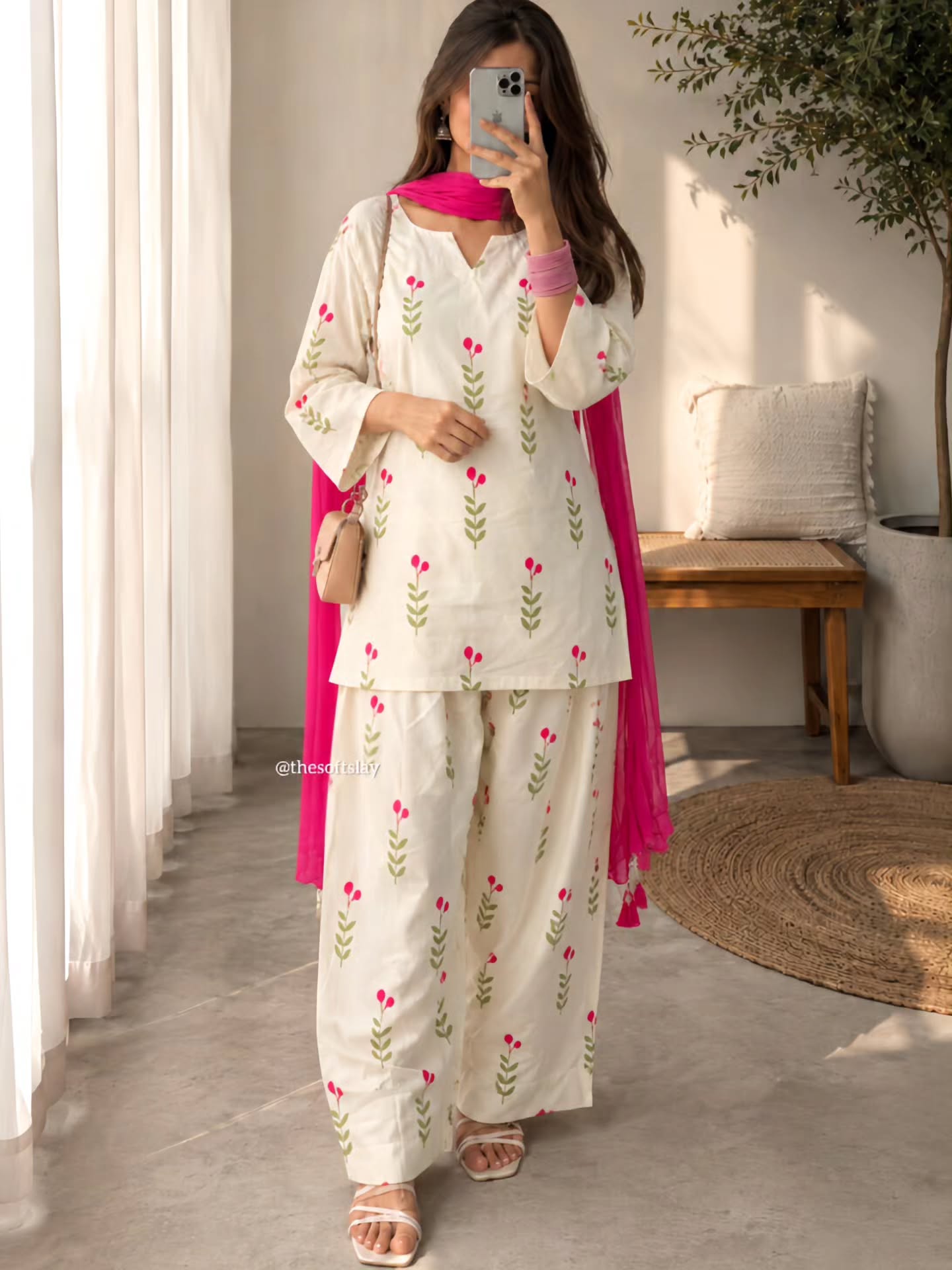 Ivory Tulip Vine Embroidered Cotton Co-ord Set