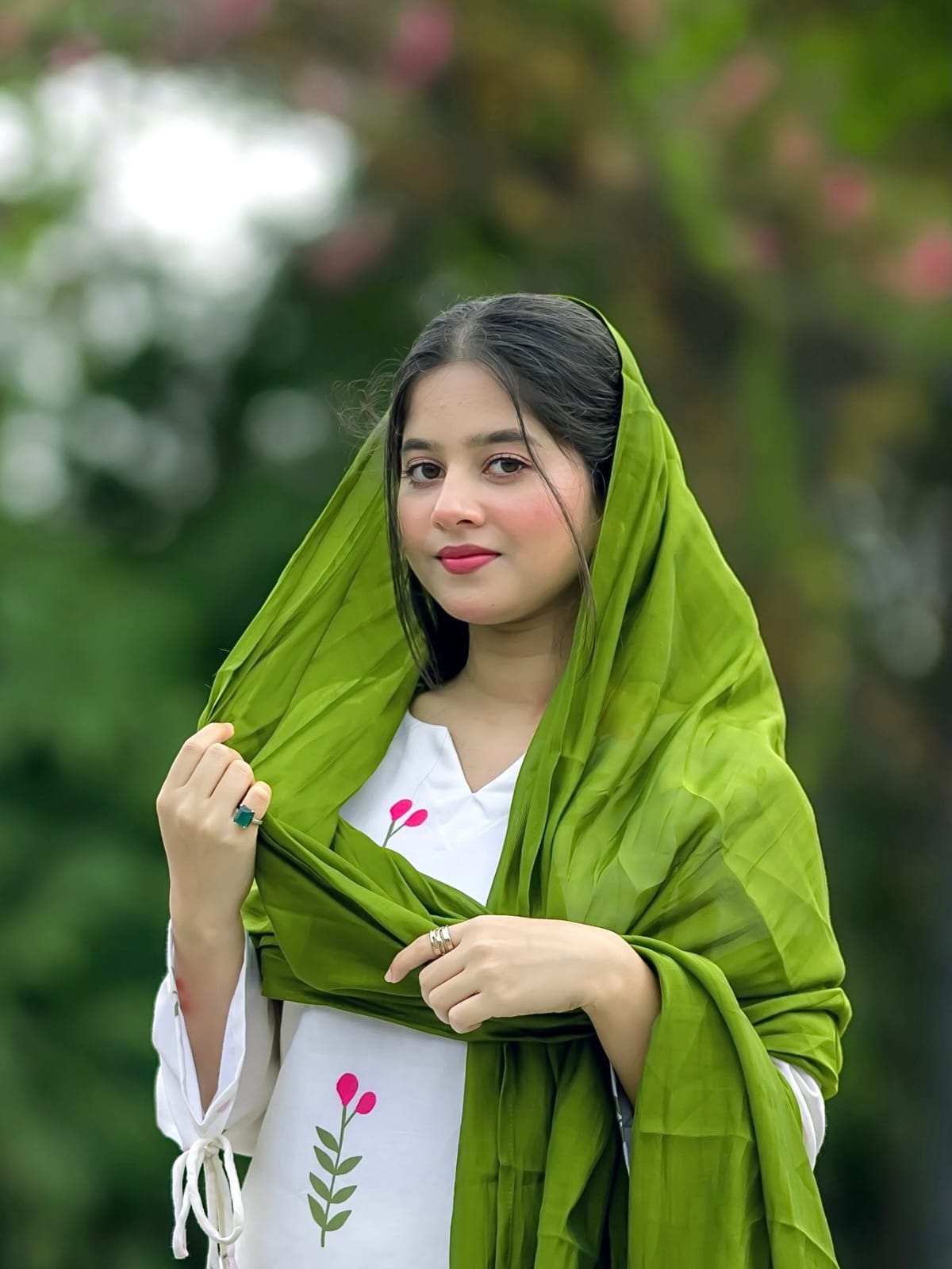 Ivory Tulip Olive Embroidered Cotton Co-ord Set
