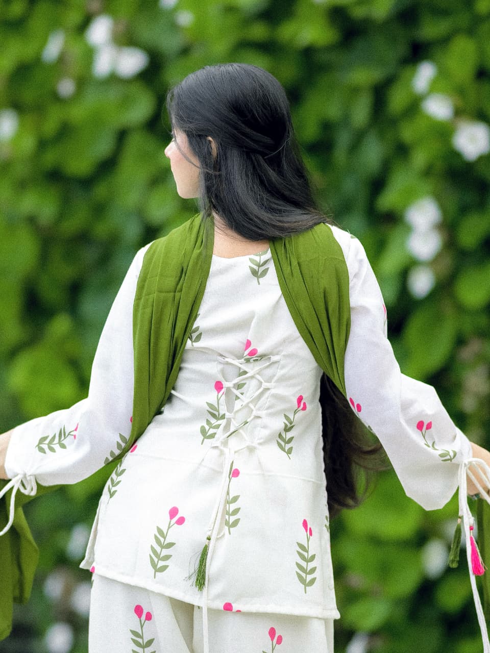 Ivory Tulip Olive Embroidered Cotton Co-ord Set