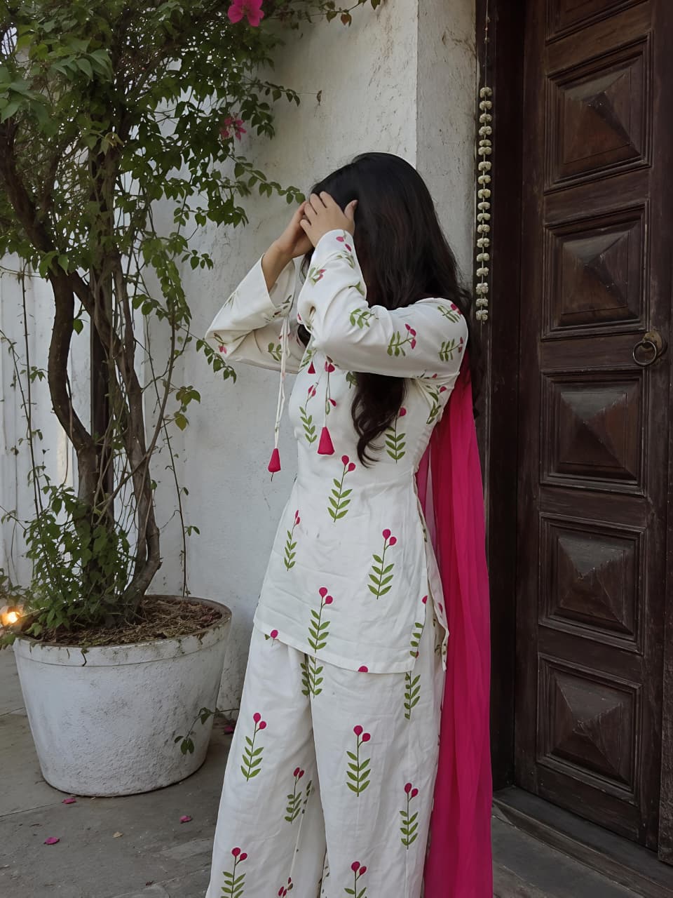 Ivory Tulip Vine Embroidered Cotton Co-ord Set