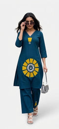 Teal Sunburst Applique Kurta & Pant Co-ord Set