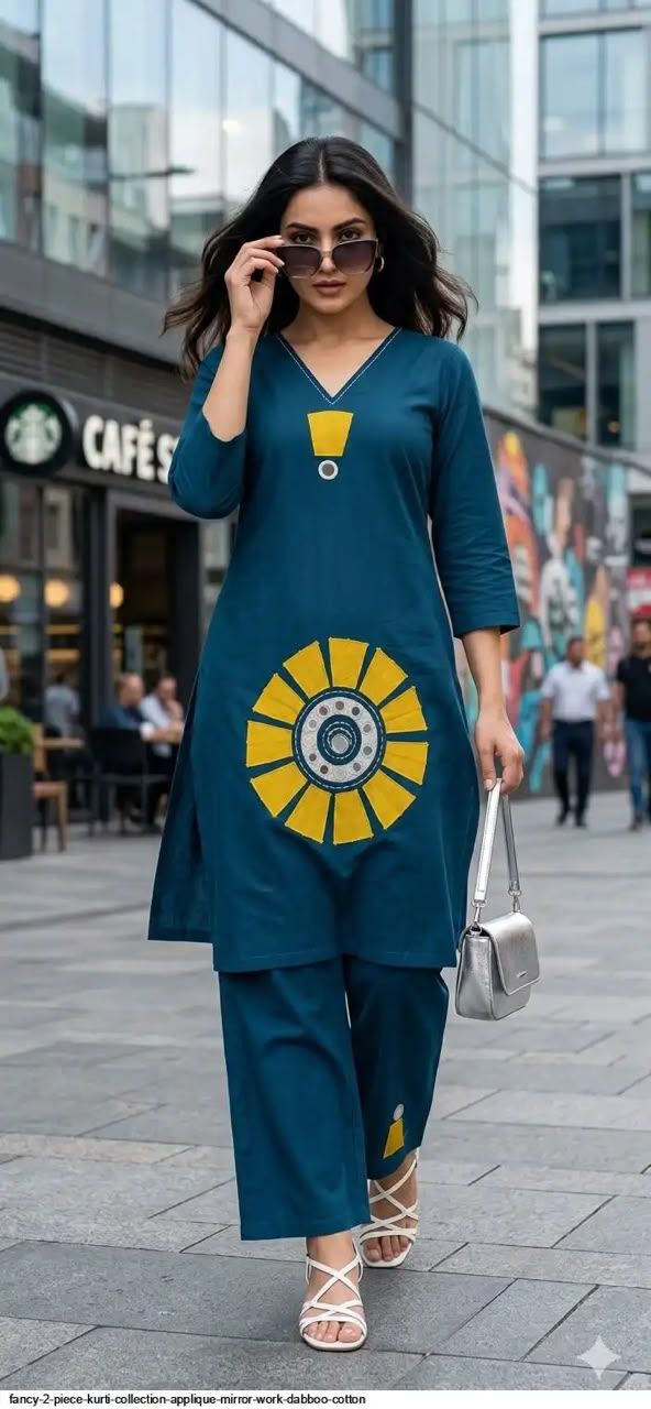 Teal Sunburst Applique Kurta & Pant Co-ord Set