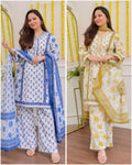 Handblock Floral Printed Cotton Suit Set – Blue
