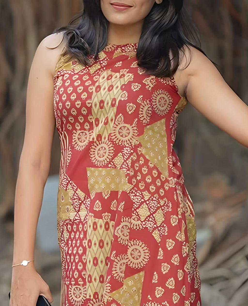 Rust Ethnic Motif Sleeveless Co-ord Set