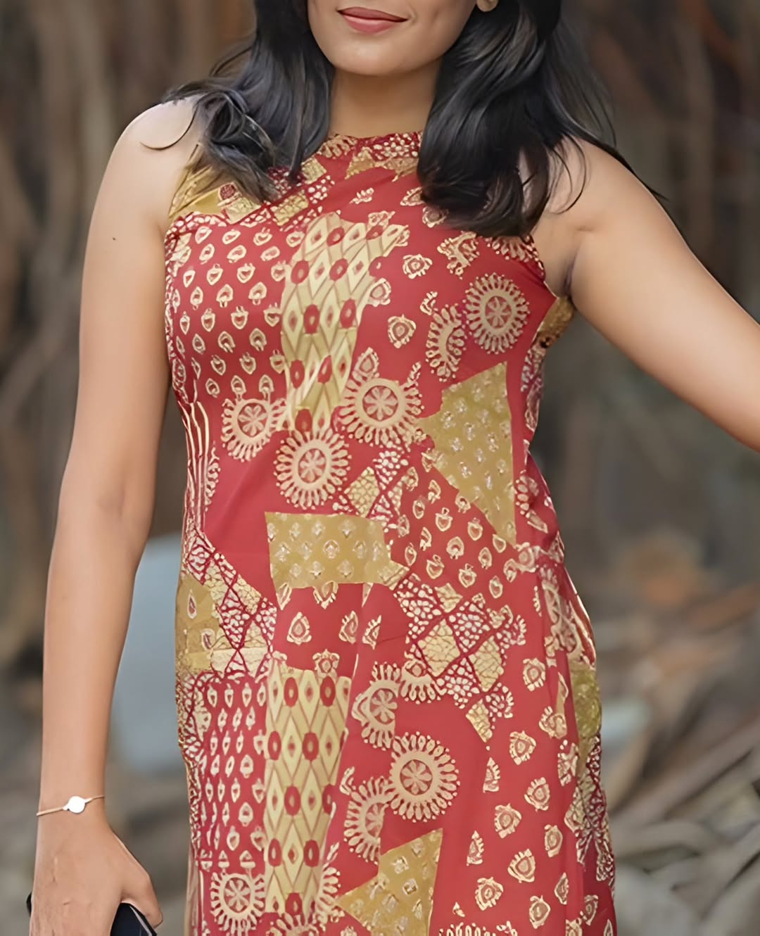 Rust Ethnic Motif Sleeveless Co-ord Set