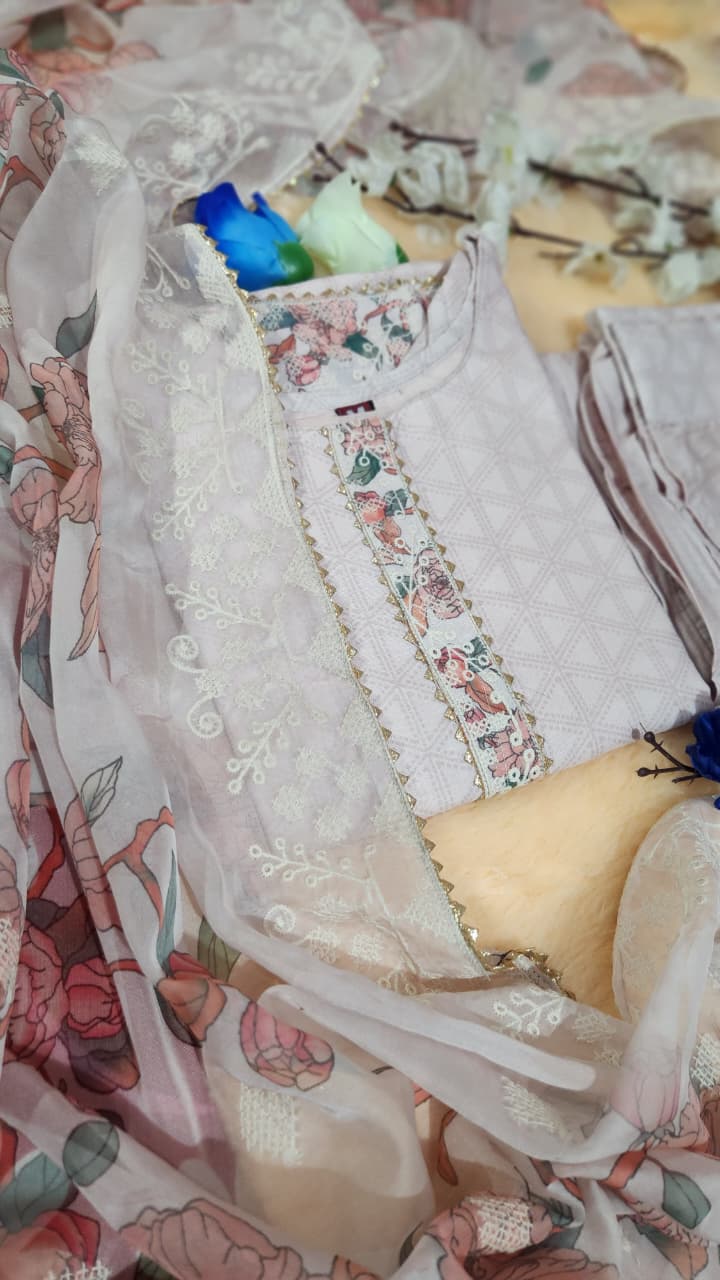 Elegant Cotton Linen Floral Suit Set