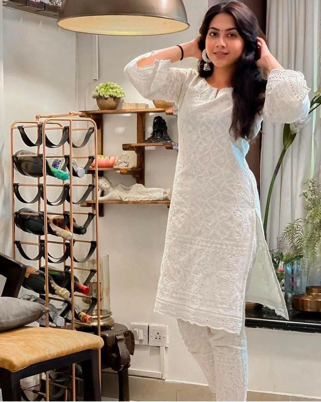 Anarkali Set Cotton Kurta With Embroidery