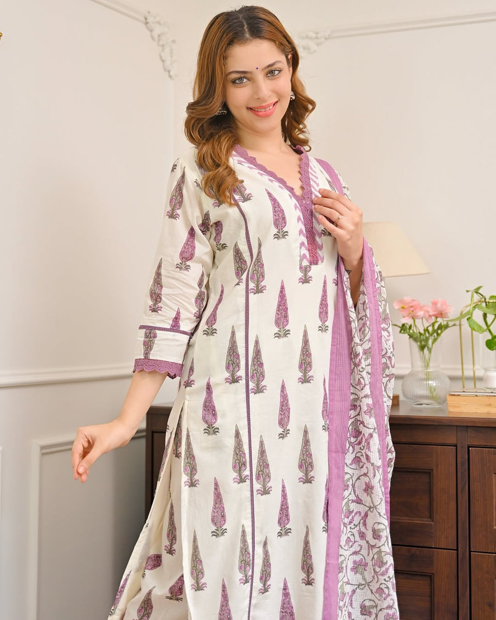 Premimum Cotton Kurta set with purple design