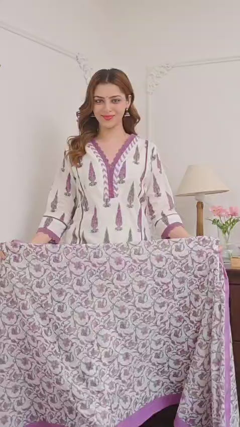 Premimum Cotton Kurta set with purple design