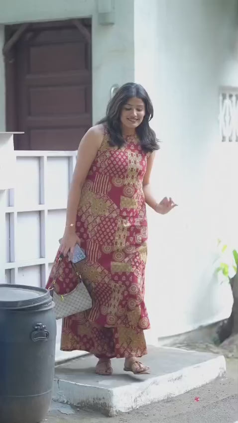 Rust Ethnic Motif Sleeveless Co-ord Set