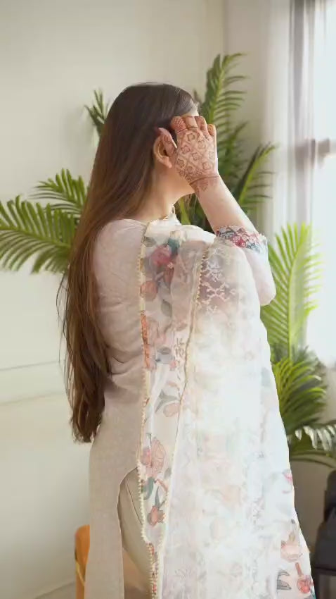 Elegant Cotton Linen Floral Suit Set